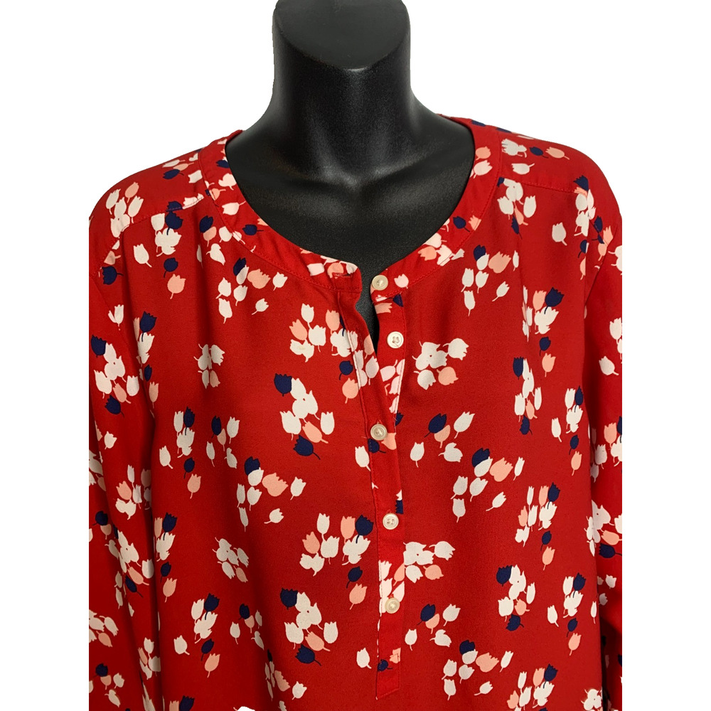 Loft Outlet Women's XL Long Sleeve Red Floral Print Blouse & Navy - Picture 4 of 8